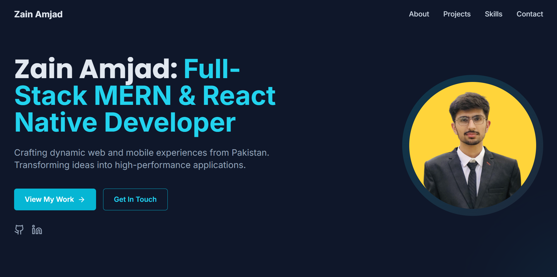 Zain Amjad Portfolio Website screenshot