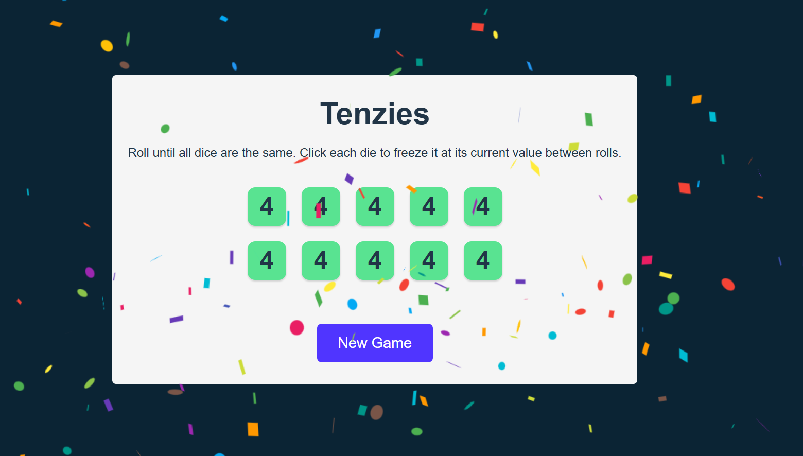 Tenzies Game – React Dice Game screenshot